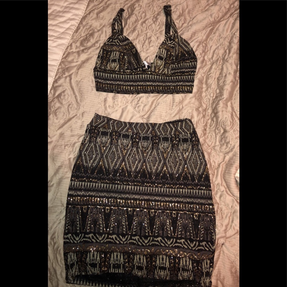 Glittery two piece skirt set wore once